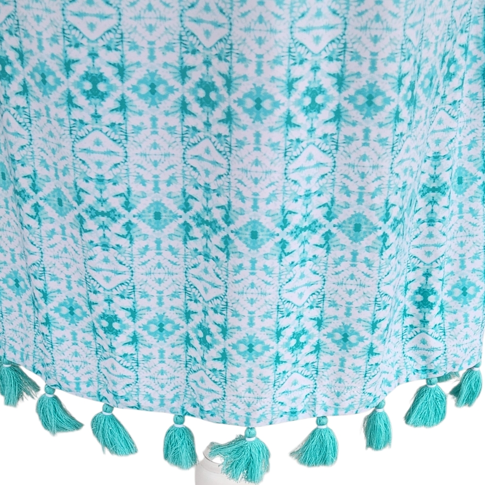 Cabana Life Off-Shoulder Turquoise Tile Print Cover-Up Dress with Tassels - Picture 8 of 10